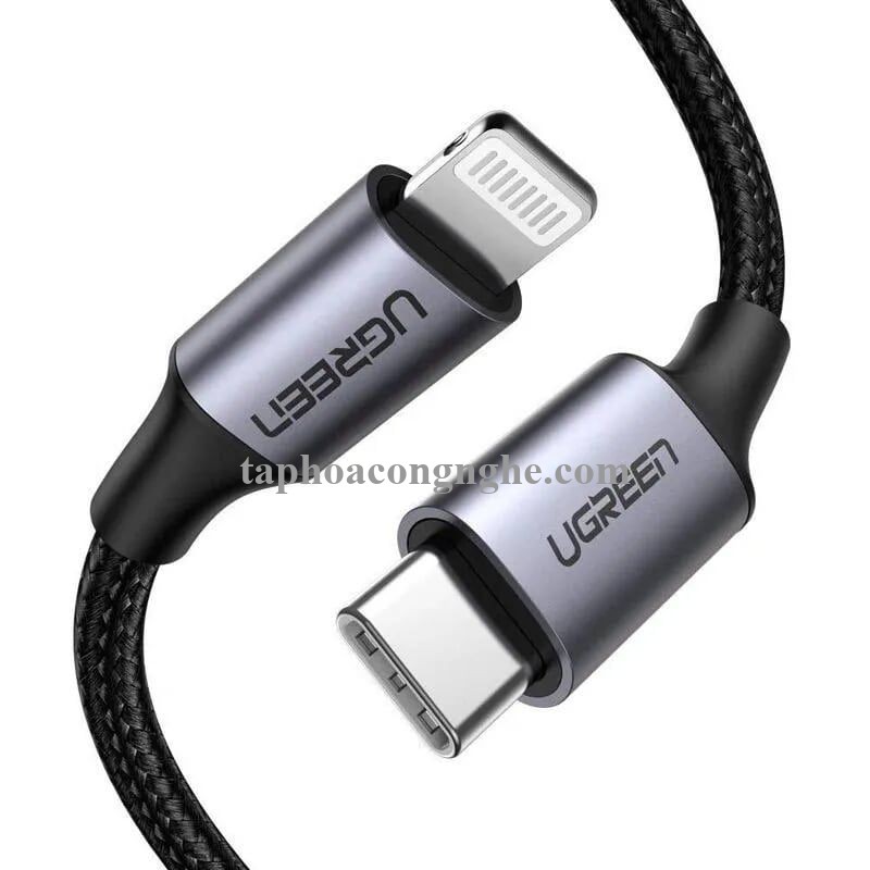 Ugreen 60757 0.5m cáp usb type c ra apple lightning bọc nhôm chống nhiễu màu đen US304 30060757